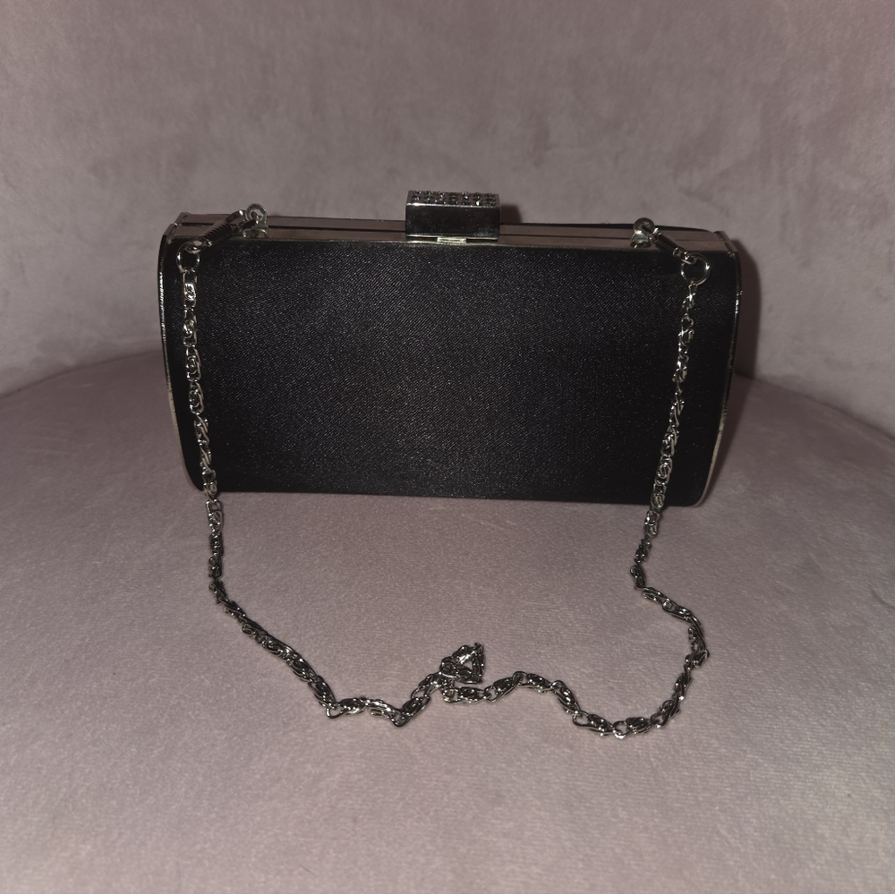 Elegant Black Satin Convertible Evening Clutch